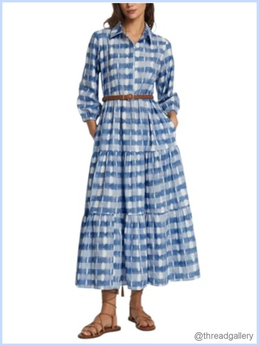 Women's 100% Cotton Gingham Maxi Dress Button Down Shirt